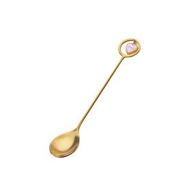 Creative 304 Cherry Blossom Dessert Coffee Cocktail Stirring Ice Spoon Hand Gift (Option: Round Pendant Spoon Gold)