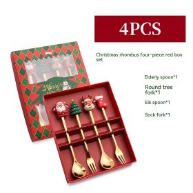 Creative Stainless Steel Christmas Spoon Kit (Option: B 4pc Four Piece Set Red Box)