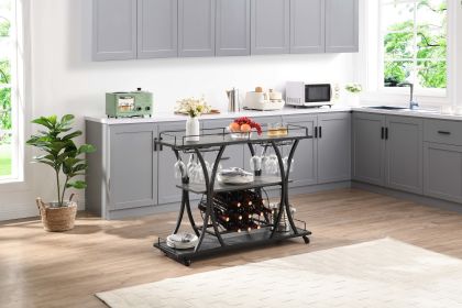 Industrial Bar Cart Kitchen Bar&Serving Cart for Home with Wheels 3 -Tier Storage Shelves (Color: as Pic)