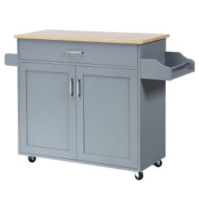 Rolling Kitchen Island Cart with Towel and Spice Rack (Color: gray)