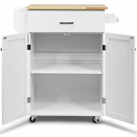 Rolling Kitchen Island with Spice Rack and Adjustable Shelf (Color: White)