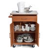 Wooden Kitchen Rolling Storage Cabinet with Stainless Steel Top