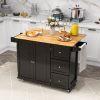 Kitchen Island Trolley Cart Wood with Drop-Leaf Tabletop and Storage Cabinet