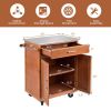 Wooden Kitchen Rolling Storage Cabinet with Stainless Steel Top