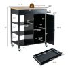 Mobile Kitchen Island Cart with Rubber Wood Top