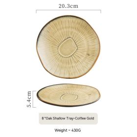 Retro Western Food Household Ceramic Oak Shallow Plate Restaurant (Option: Coffee Gold)